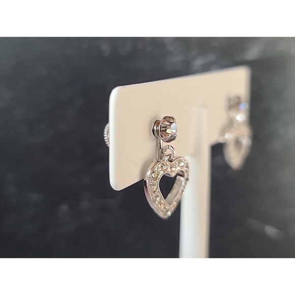 Weiss Clear Rhinestone Heart Shaped Dangling Screwback Earrings - Picture 6 of 10